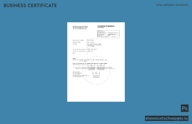 Schwedische Registrierungsurkunde – Beispielansicht in Word und PDF
